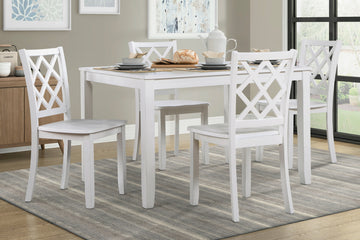 Classic Transitional 5Pc Dining Set White Finish Dining Table And Four Side Chairs Set Lattice Back Wooden Dining Furniture Set Wood Wood White Seats 4 Wood Dining Room 48 Inches Casual,Classic,Transitional 4 Leg Rectangular Dining Table With Chair Wood