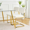 Modern Simple Light Luxury Dining White Chair Home Bedroom Stool Back Dressing Chair Student Desk Chair Gold Metal Legs Set Of 2 Metal White Teddy