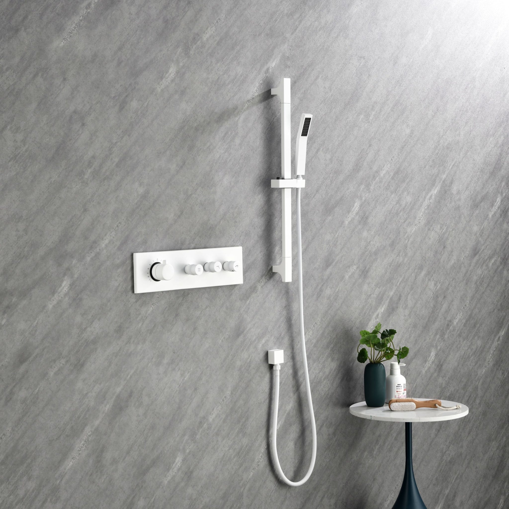 Wall Mounted Waterfall Rain Shower System With 3 Body Sprays & Handheld Shower White Brass