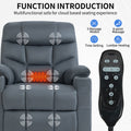 Up To 350 Lbs Power Lift Recliner Chair, Heavy Duty Motion Mechanism With 8 Point Vibration Massage And Lumbar Heating, Cup Holders, Usb And Type C Ports, Removable Cushions, Blue White Metal Primary Living Space Heavy Duty Pine Blue Gray Microfiber