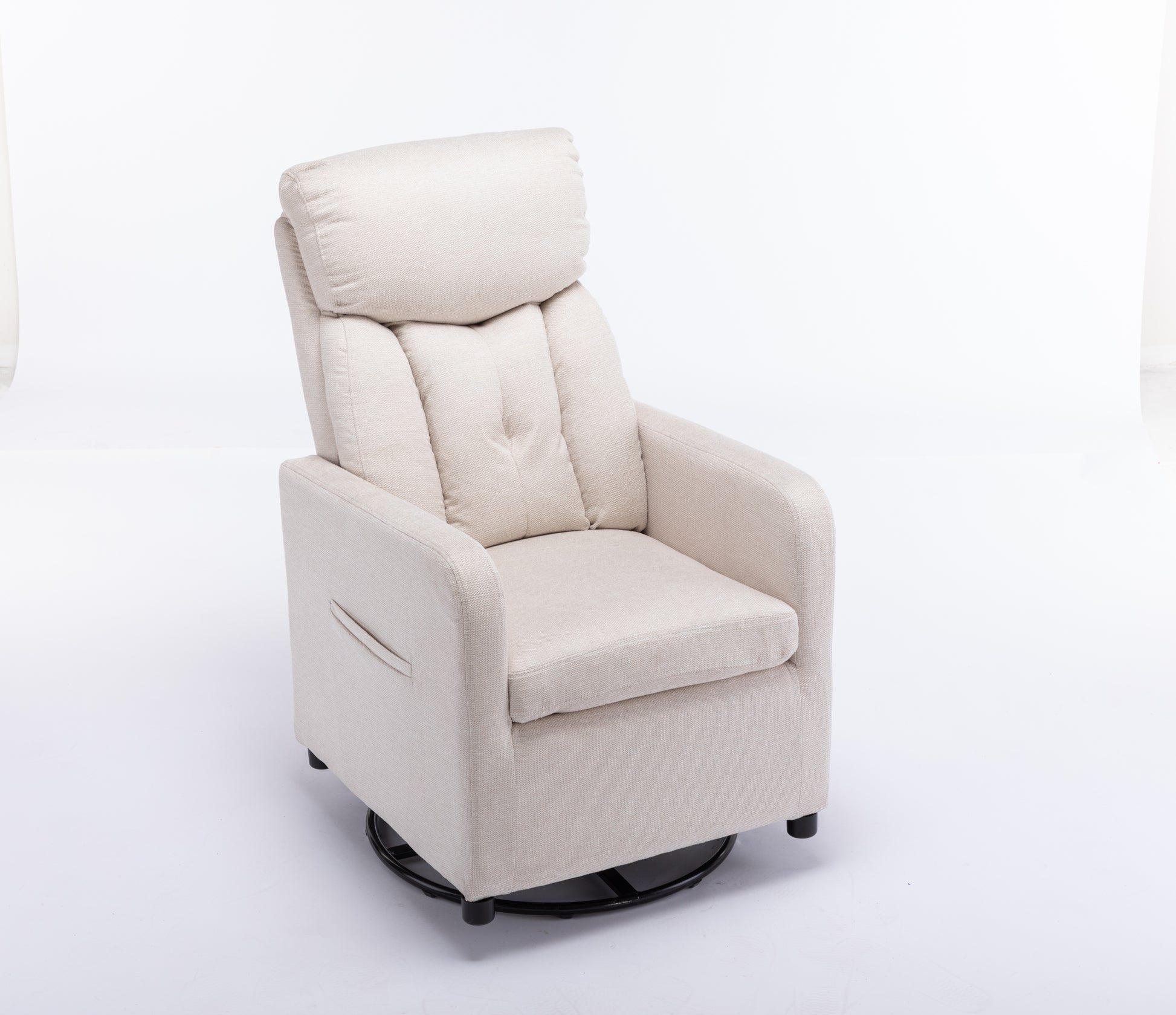 022 Linen Fabric Swivel Rocking Chair Gilder Chair With Pocket,Beige Cushion Solid Beige White Primary Living Space Sponge Wipe Clean Modern Rocking Chairs Eucalyptus Tufted Back Foam Linen