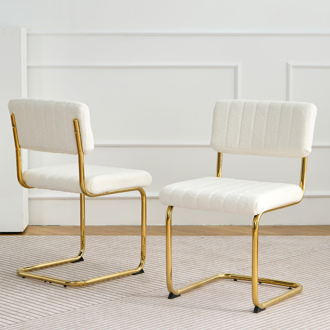 Modern Simple Light Luxury Dining White Chair Home Bedroom Stool Back Dressing Chair Student Desk Chair Gold Metal Legs Set Of 2 Metal White Teddy