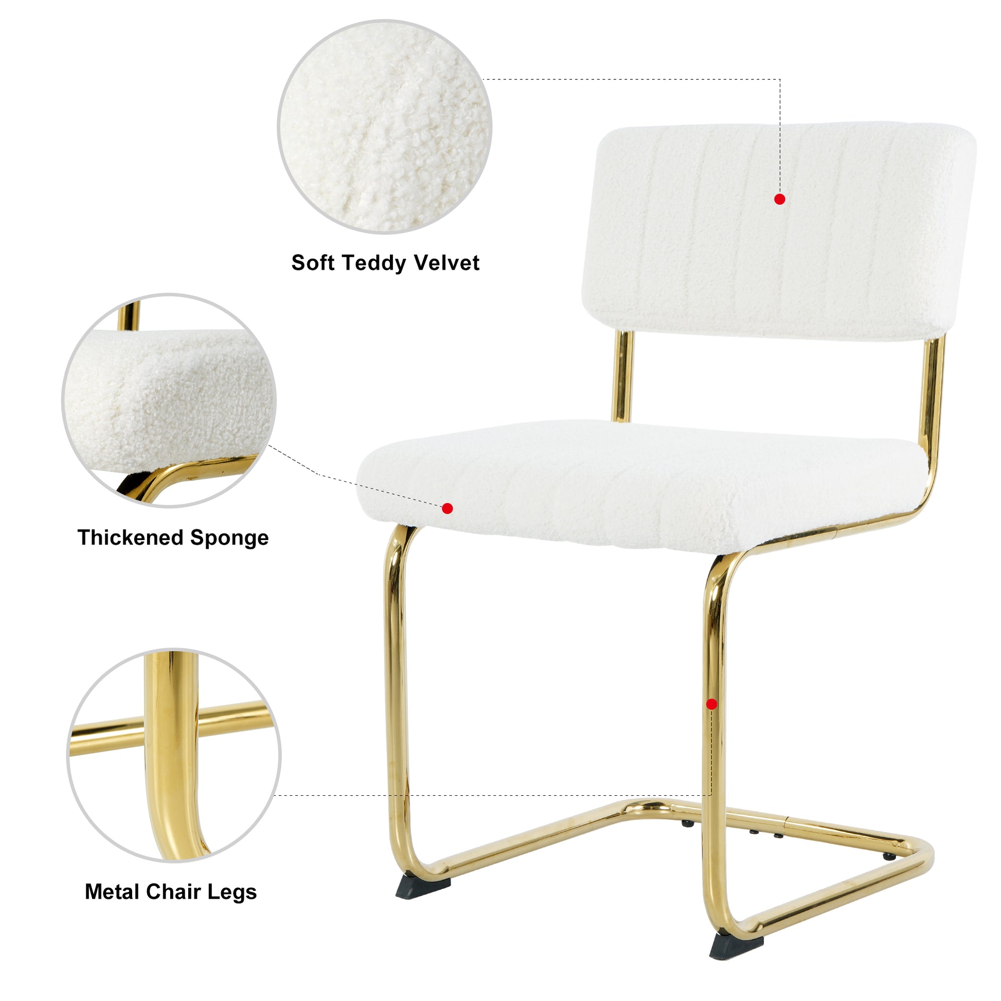 Modern Simple Light Luxury Dining White Chair Home Bedroom Stool Back Dressing Chair Student Desk Chair Gold Metal Legs Set Of 4 Metal White Teddy