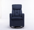 022 Linen Fabric Swivel Rocking Chair Gilder Chair With Pocket,Navy Blue Cushion Solid Navy Blue White Primary Living Space Foam Wipe Clean Modern Rocking Chairs Eucalyptus Tufted Back Foam Linen