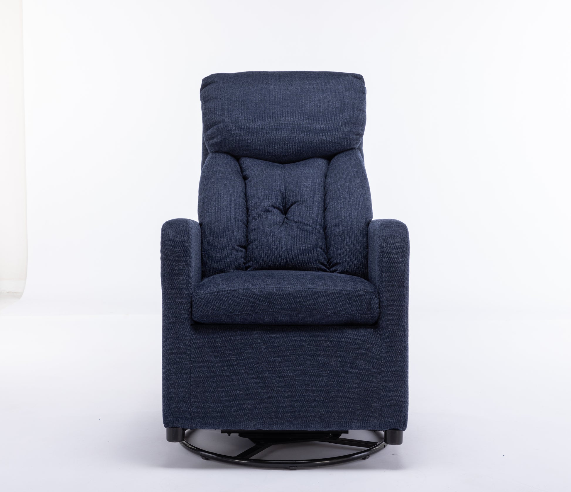 022 Linen Fabric Swivel Rocking Chair Gilder Chair With Pocket,Navy Blue Cushion Solid Navy Blue White Primary Living Space Foam Wipe Clean Modern Rocking Chairs Eucalyptus Tufted Back Foam Linen