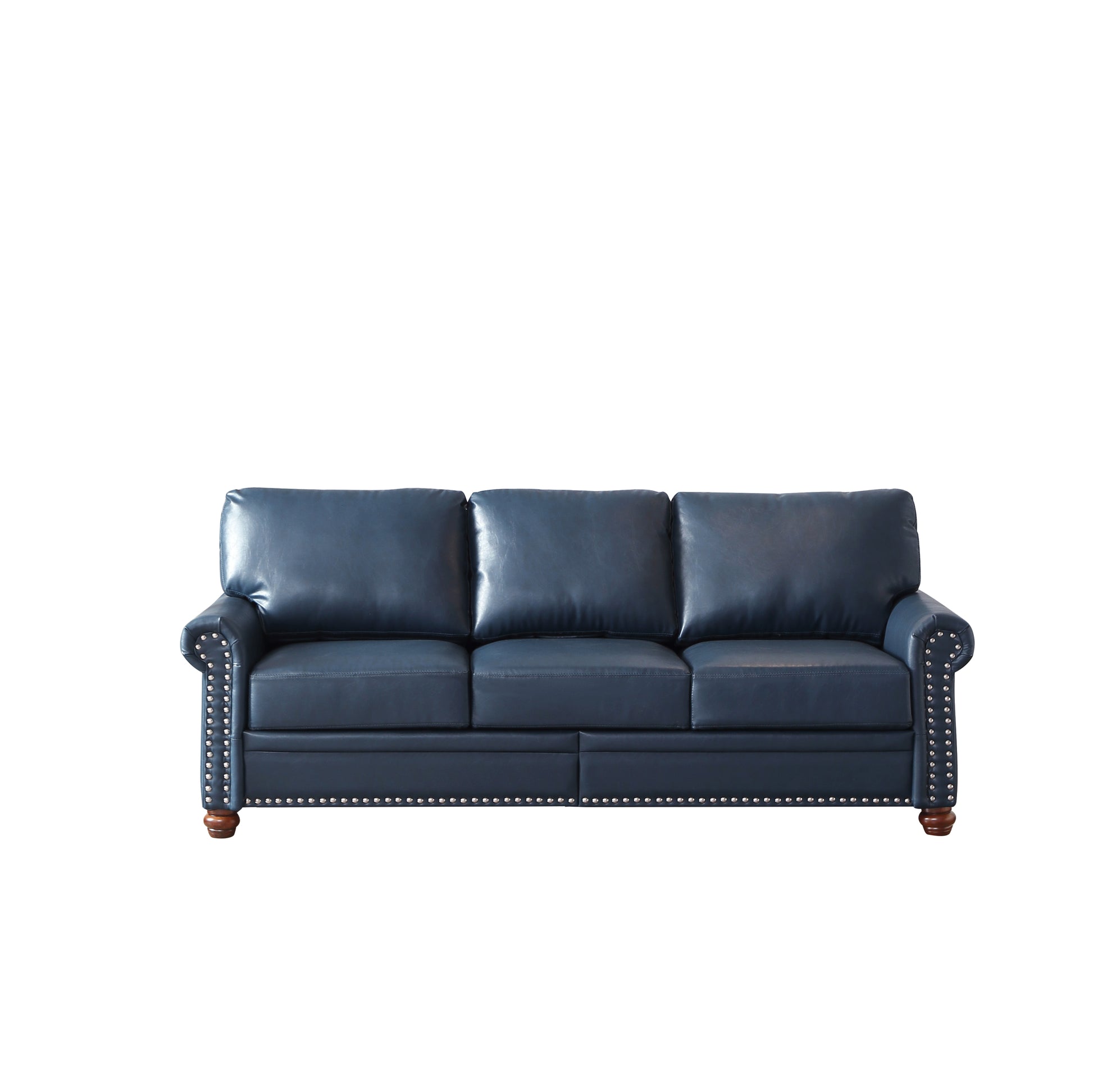 Classic Living Room Nails Sofa Navy Blue Faux Leather Navy Blue Foam Pu Leather