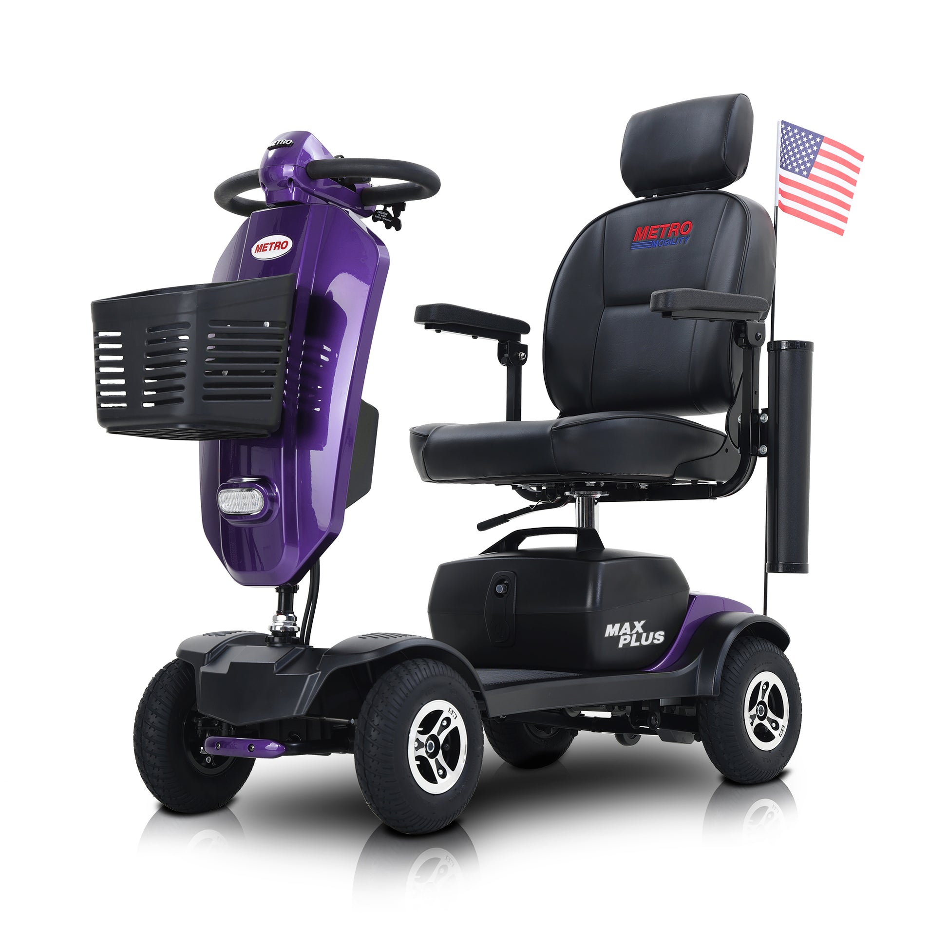 Max Plus Purple 4 Wheels Outdoor Compact Mobility Scooter With 2Pcs*20Ah Lead Acid Battery, 16 Miles, Cup Holders & Usb Charger Port Purple Metal