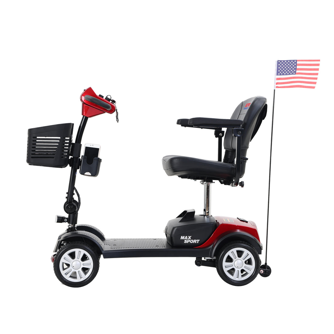 Max Sport Red 4 Wheels Outdoor Compact Mobility Scooter With 2 In 1 Cup & Phone Holder Red Metal