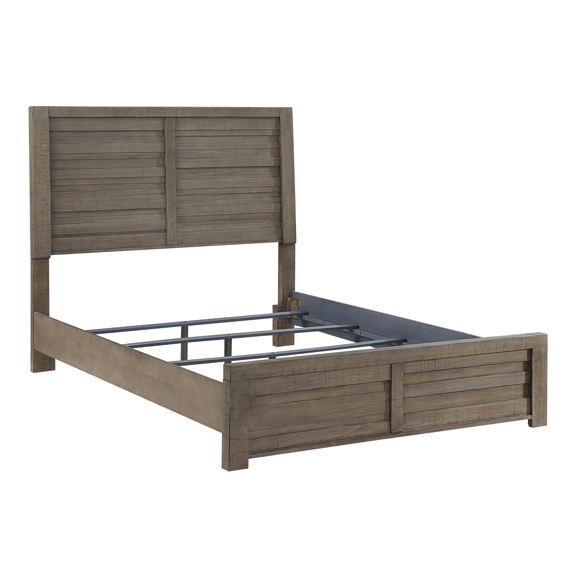 Rustic Style Gray Finish 1Pc Queen Size Panel Bed Wooden Bedroom Furniture Low Profile Footboard Box Spring Required Queen Gray Wood Bedroom Industrial,Rustic Panel Wood