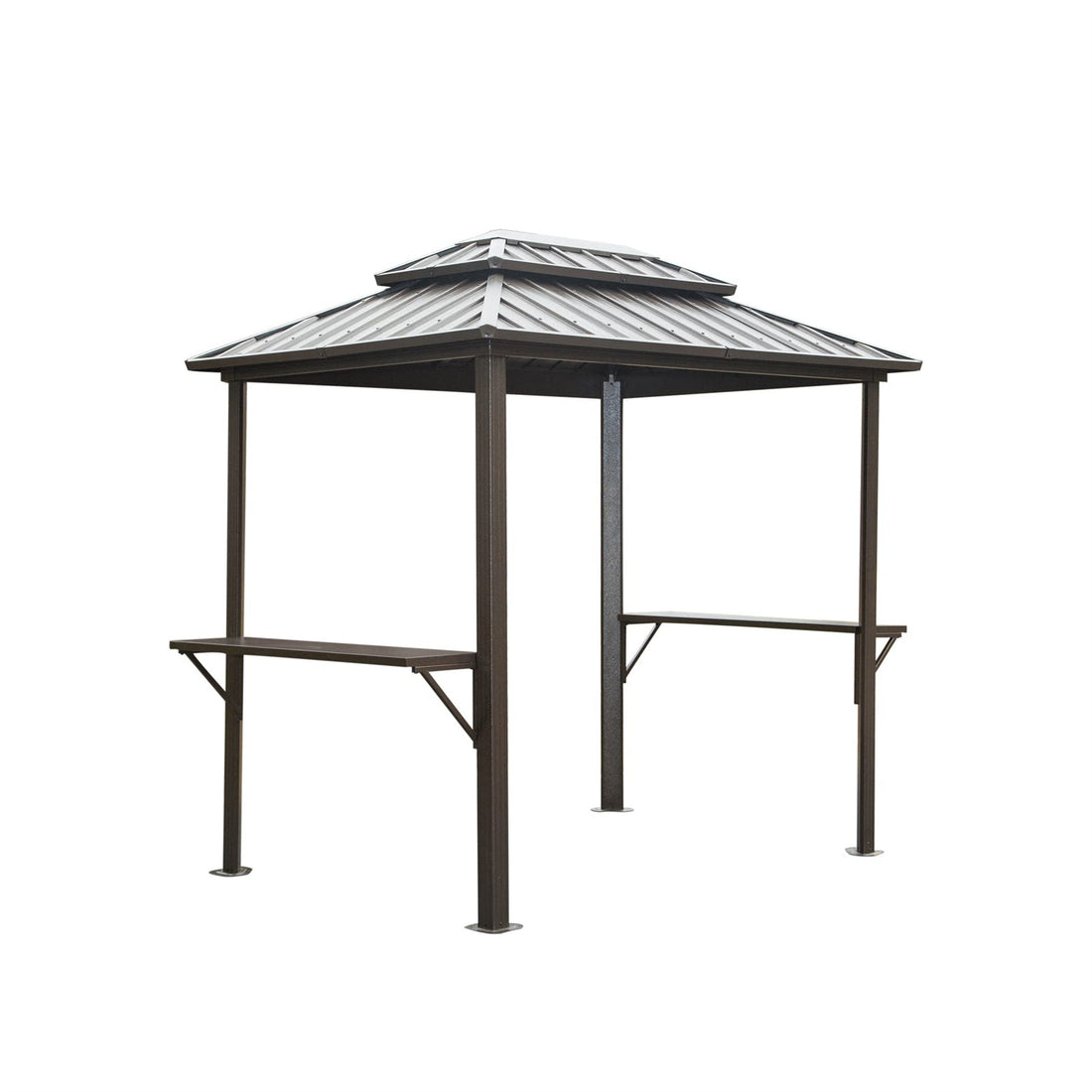 Grill Gazebo 8' 6', Aluminum Bbq Gazebo Outdoor Metal Frame With Shelves Serving Tables, Permanent Double Roof Hard Top Gazebos For Patio Lawn Deck Backyard And Garden Brown Brown Metal