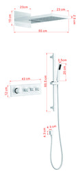 Wall Mounted Waterfall Rain Shower System With 3 Body Sprays & Handheld Shower White Brass