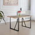 Mdf Wood Colour Dining Table And Modern Dining Chairs Set Of 4, Mid Century Wooden Kitchen Table Set, Metal Base & Legs, Dining Room Table And Linen Chairs Natural Grey Kitchen Mid Century Modern Mdf
