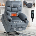 Up To 350 Lbs Power Lift Recliner Chair, Heavy Duty Motion Mechanism With 8 Point Vibration Massage And Lumbar Heating, Cup Holders, Usb And Type C Ports, Removable Cushions, Blue White Metal Primary Living Space Heavy Duty Pine Blue Gray Microfiber