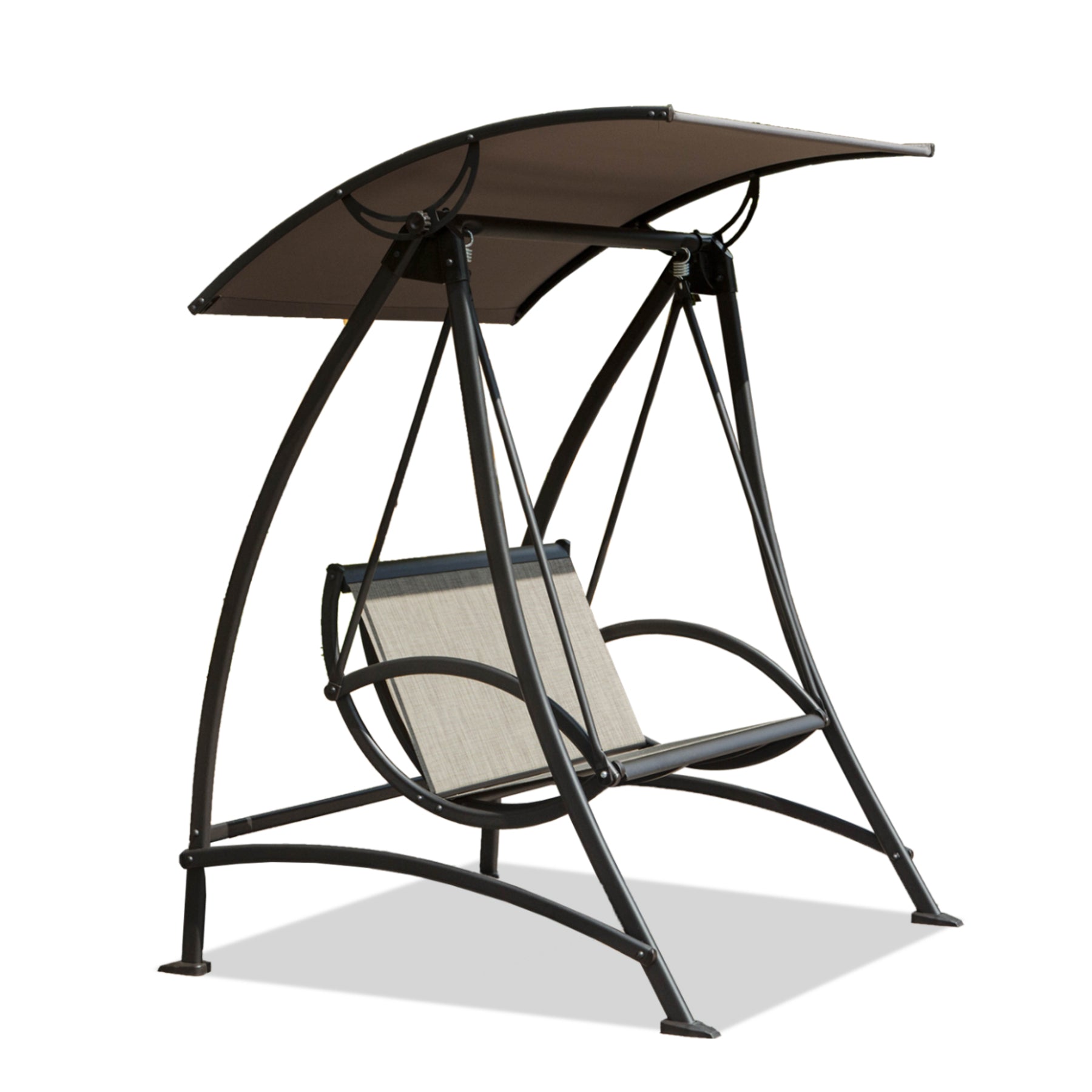 2 Seat Patio Swing Chair, Outdoor Porch Swing With Adjustable Canopy And Durable Steel Frame, Patio Swing Glider For Garden, Deck, Porch, Backyard Dark Brown Steel