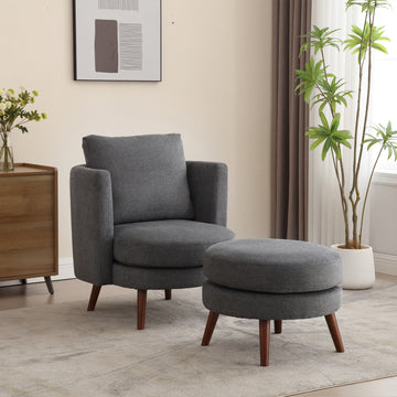30.7" Wide Accent Chair With Ottoman Armchair Upholstered Reading Chair Single Sofa With Wooden Leg And Throw Pillow For Living Room Bedroom Dorm Room Office, Charcoal Polyester Blend Charcoal