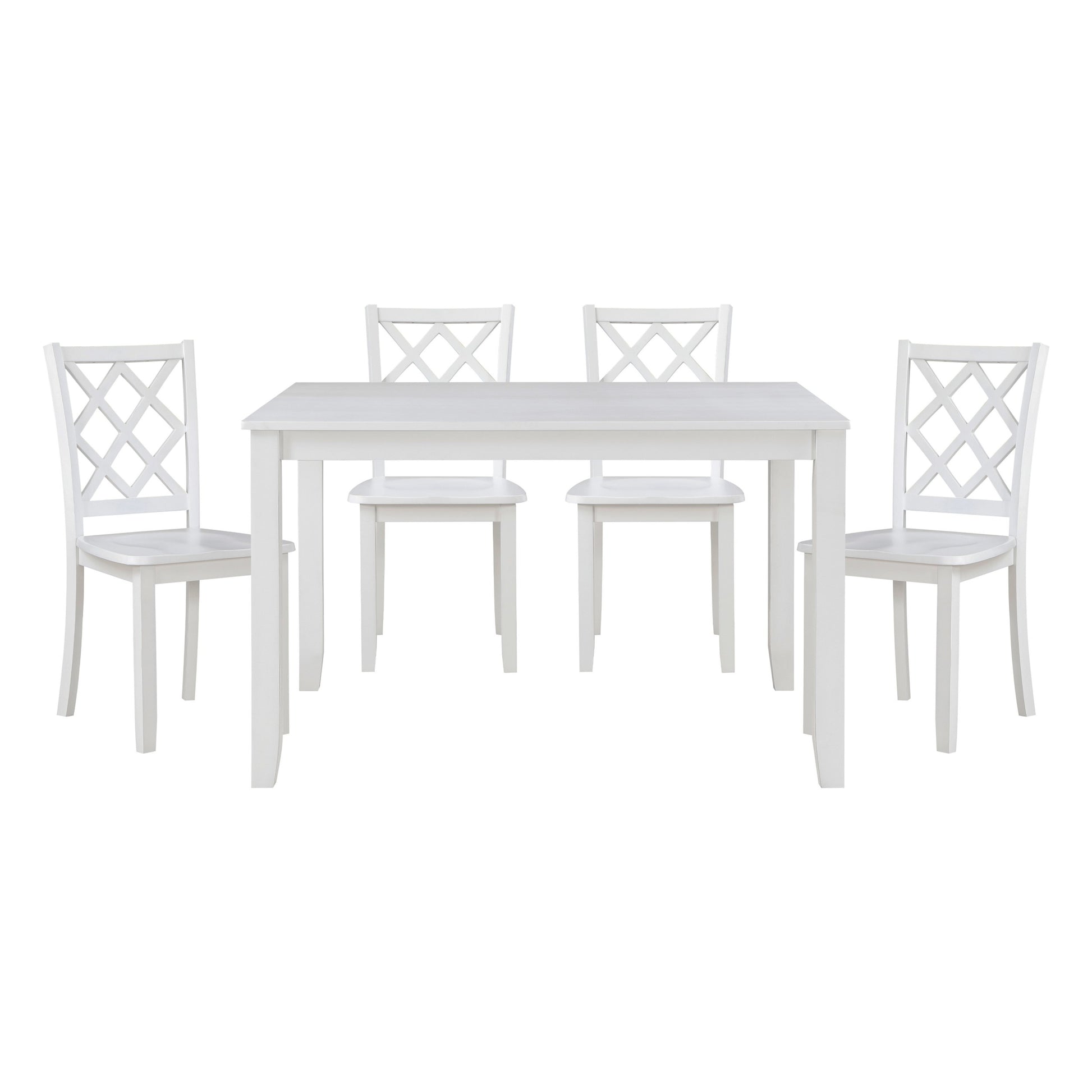 Classic Transitional 5Pc Dining Set White Finish Dining Table And Four Side Chairs Set Lattice Back Wooden Dining Furniture Set Wood Wood White Seats 4 Wood Dining Room 48 Inches Casual,Classic,Transitional 4 Leg Rectangular Dining Table With Chair Wood