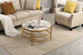32.48'' Round Coffee Table With Sintered Stone Top&Sturdy Metal Frame, Modern Coffee Table For Living Room, Golden Golden Iron
