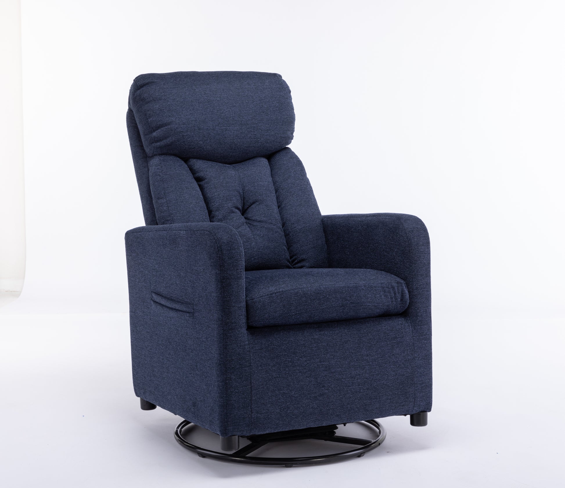 022 Linen Fabric Swivel Rocking Chair Gilder Chair With Pocket,Navy Blue Cushion Solid Navy Blue White Primary Living Space Foam Wipe Clean Modern Rocking Chairs Eucalyptus Tufted Back Foam Linen