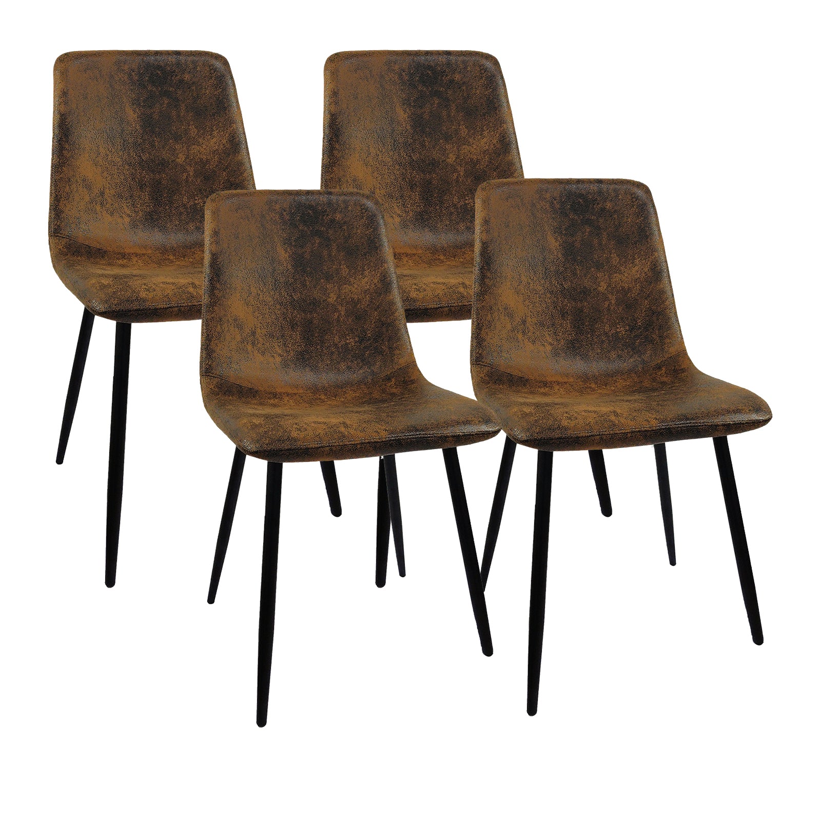 Walnut Color Round Dining Table, 31.5" Tulip Table Kitchen Dining Table 2 4 People With Mdf Table Top And Black Metal Pedestal Base And Brown Dining Chair 4 Piece Set For Black Metal Legs Walnut Brown Seats 4 Mdf