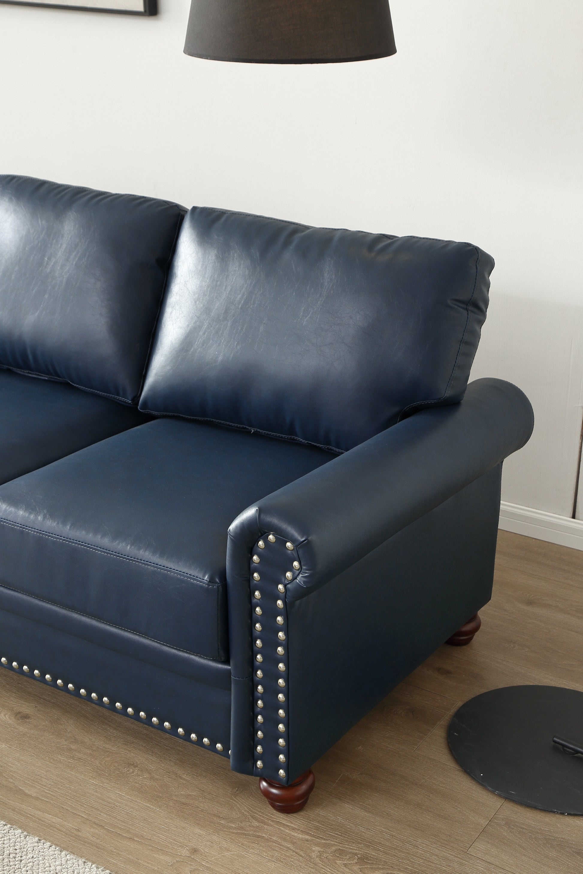 Living Room Sofa With Storage Sofa 2 3 Sectional Navy Blue Faux Leather Navy Blue Foam Pu Leather