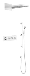 Wall Mounted Waterfall Rain Shower System With 3 Body Sprays & Handheld Shower White Brass