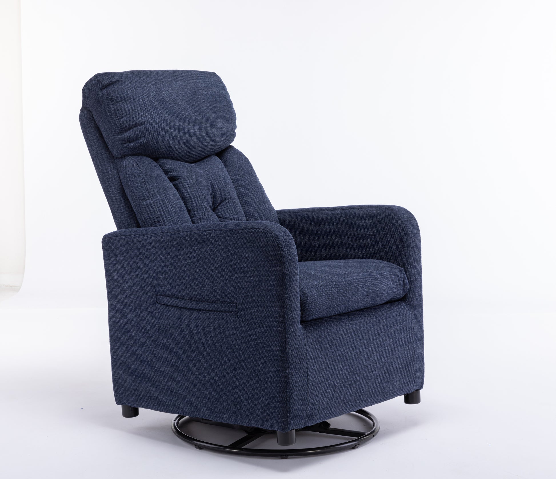 022 Linen Fabric Swivel Rocking Chair Gilder Chair With Pocket,Navy Blue Cushion Solid Navy Blue White Primary Living Space Foam Wipe Clean Modern Rocking Chairs Eucalyptus Tufted Back Foam Linen