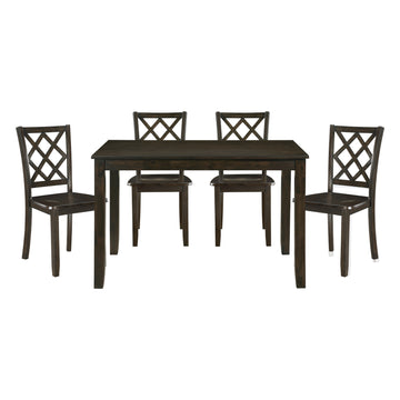 Classic Transitional 5Pc Dining Set Dining Table And Four Side Chairs Set Charcoal Finish Lattice Back Chairs Wooden Dining Furniture Set Wood Wood Charcoal Seats 4 Wood Dining Room 48 Inches Casual,Classic,Transitional 4 Leg Rectangular Dining Table