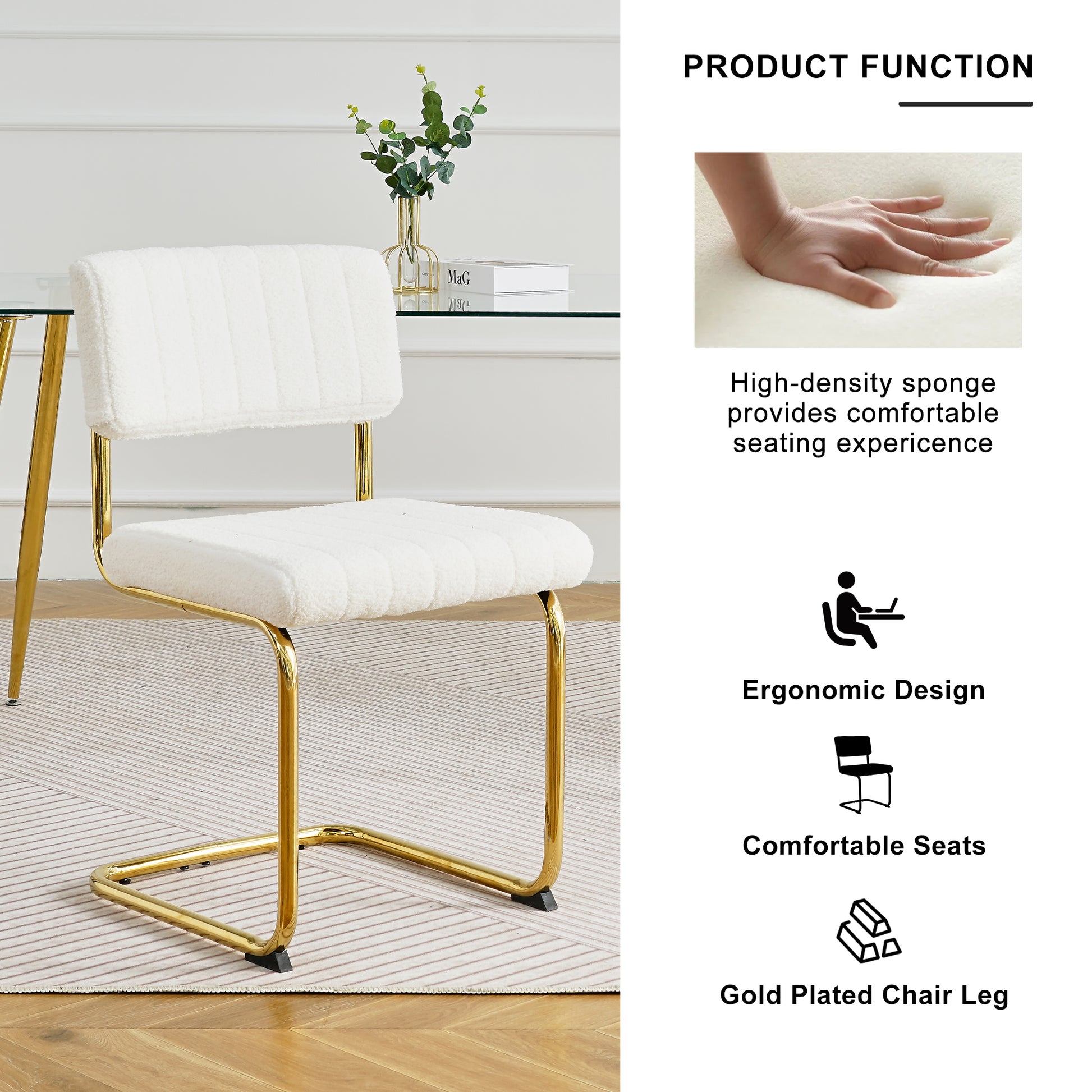 Modern Simple Light Luxury Dining White Chair Home Bedroom Stool Back Dressing Chair Student Desk Chair Gold Metal Legs Set Of 4 Metal White Teddy