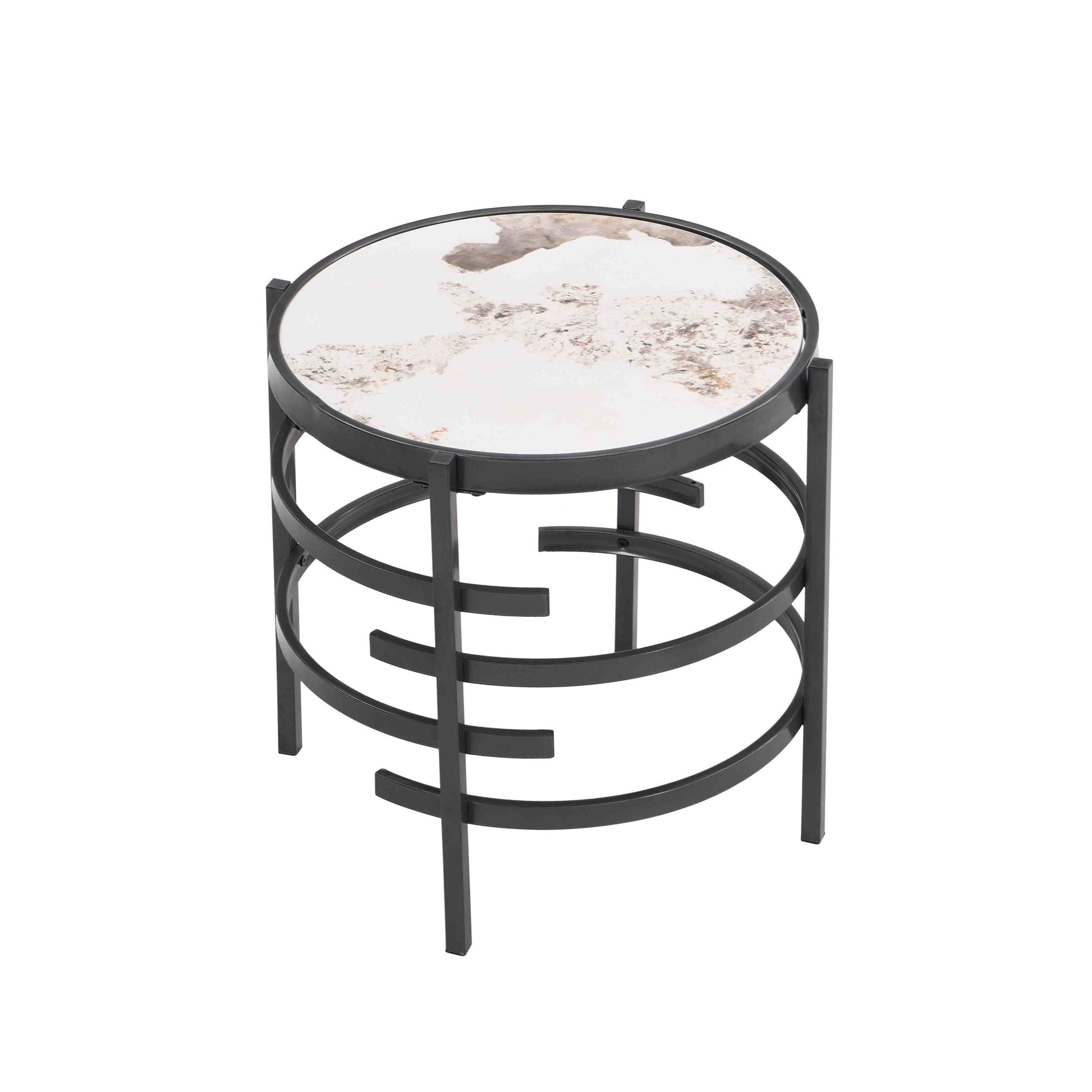 Elegant Pandora Sintered Stone End Table, Darker Gray Small Coffee Table For Living Room 20.67''W X 20.67''D X 21.65''H Gray Iron
