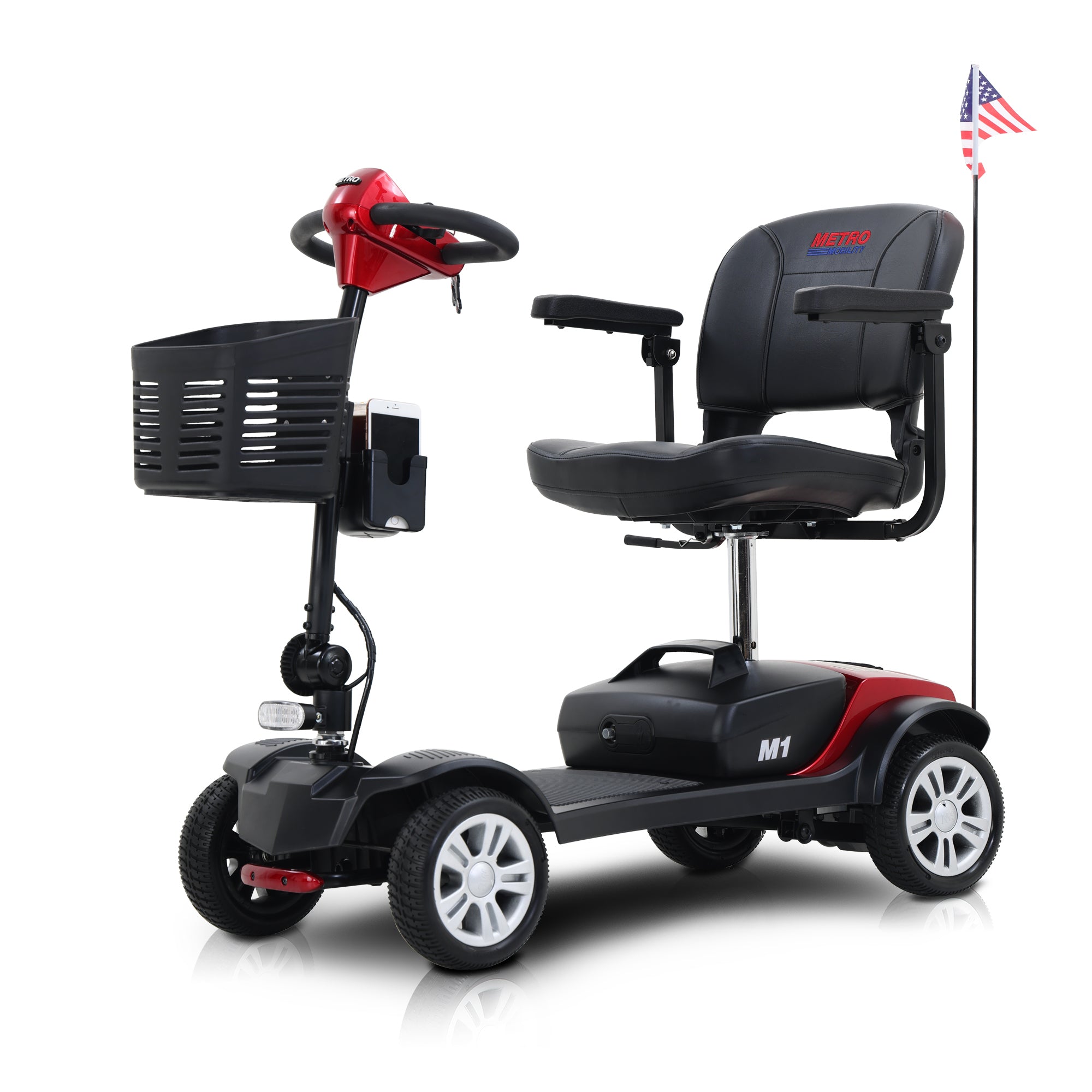 Max Sport Red 4 Wheels Outdoor Compact Mobility Scooter With 2 In 1 Cup & Phone Holder Red Metal