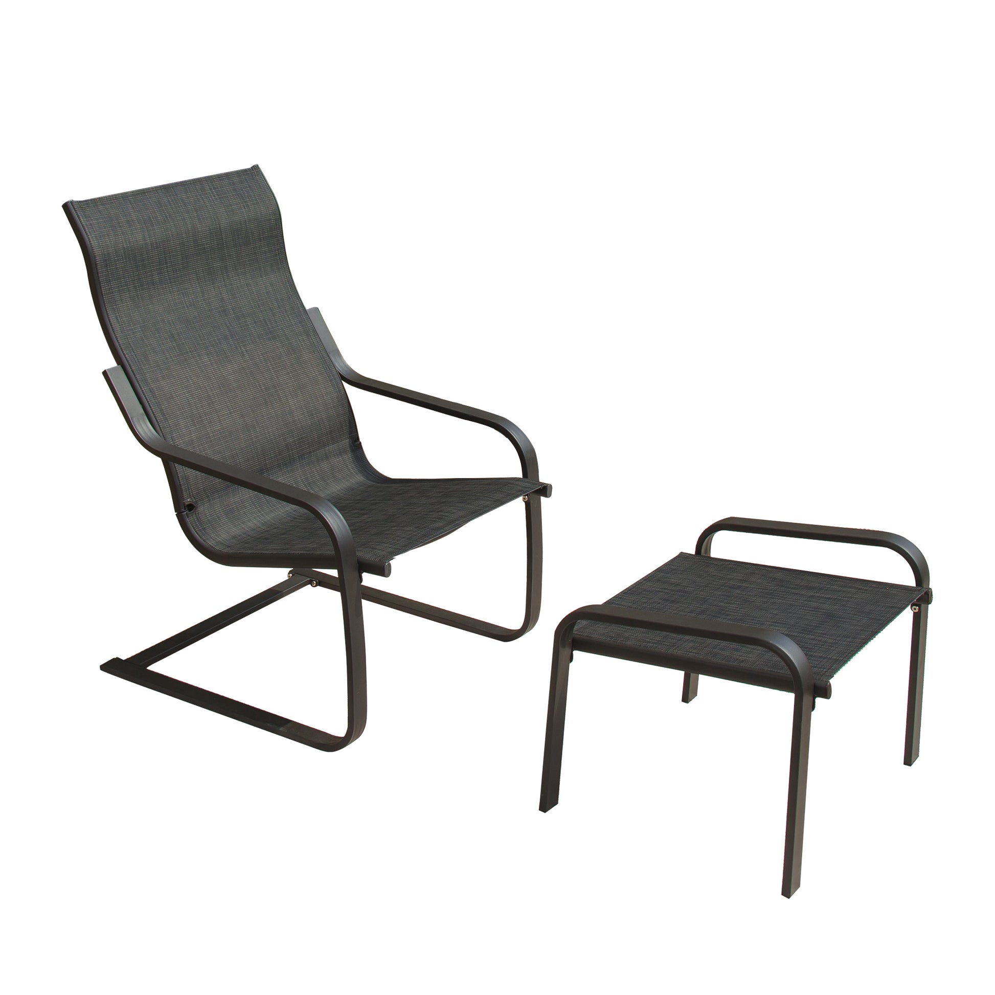 Outdoor Patio Bistro Set Of 2, C Spring Motion Chair, All Weather Conversation Armchair With Ottoman & Quick Dry Textile For Porch,Deck,Yard,Garden,Lawn 1 Chair 1 Ottoman Dark Gray Metal
