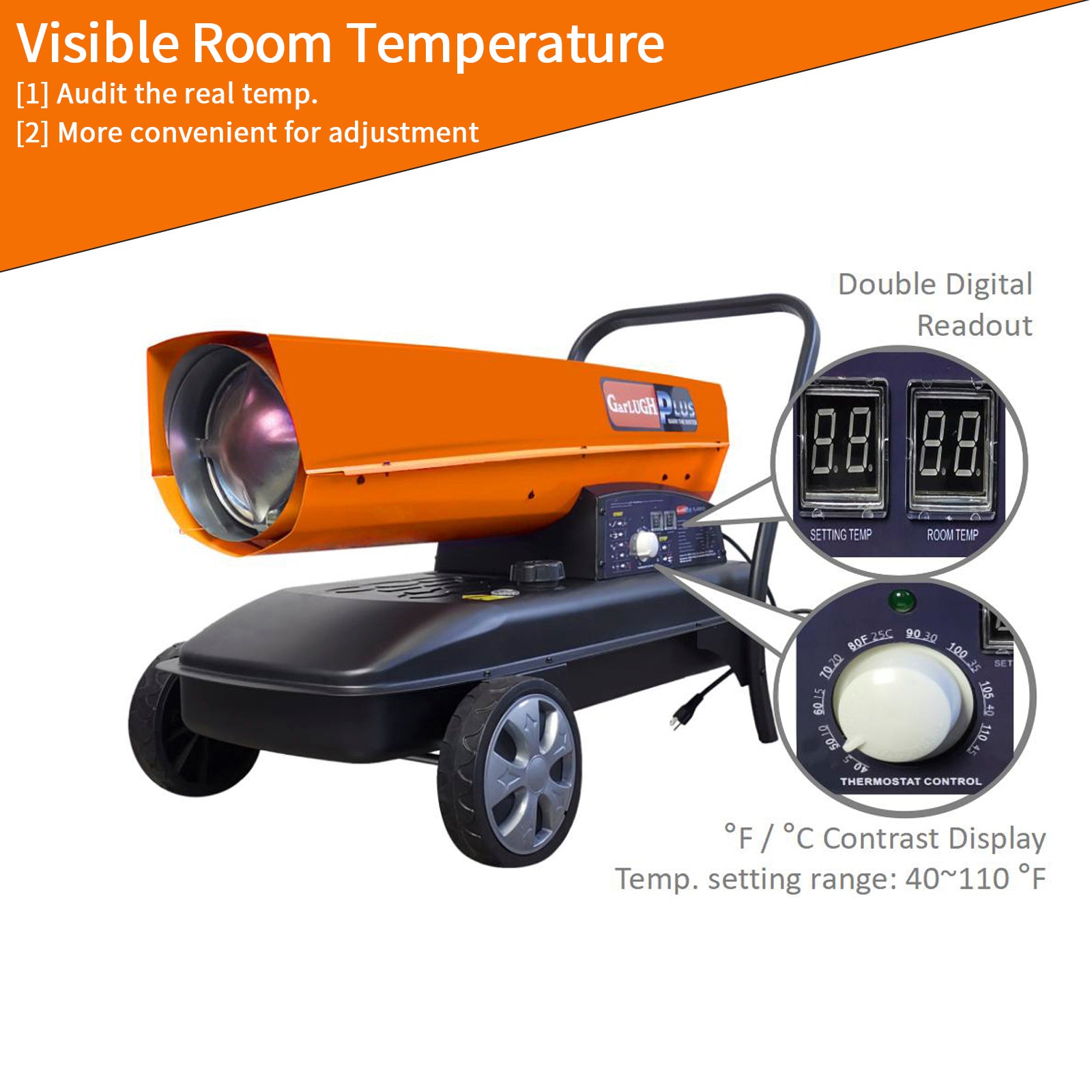 Garlugh Dhe220 Portable Movable Torpedo Forced Air 215000Btu Heavy Duty Kerosene Diesel Heater With Thermostat Control And Overheat Protection For Jobsite,Garage,Construction Site And Farm. Orange Multi Garden & Outdoor Steel