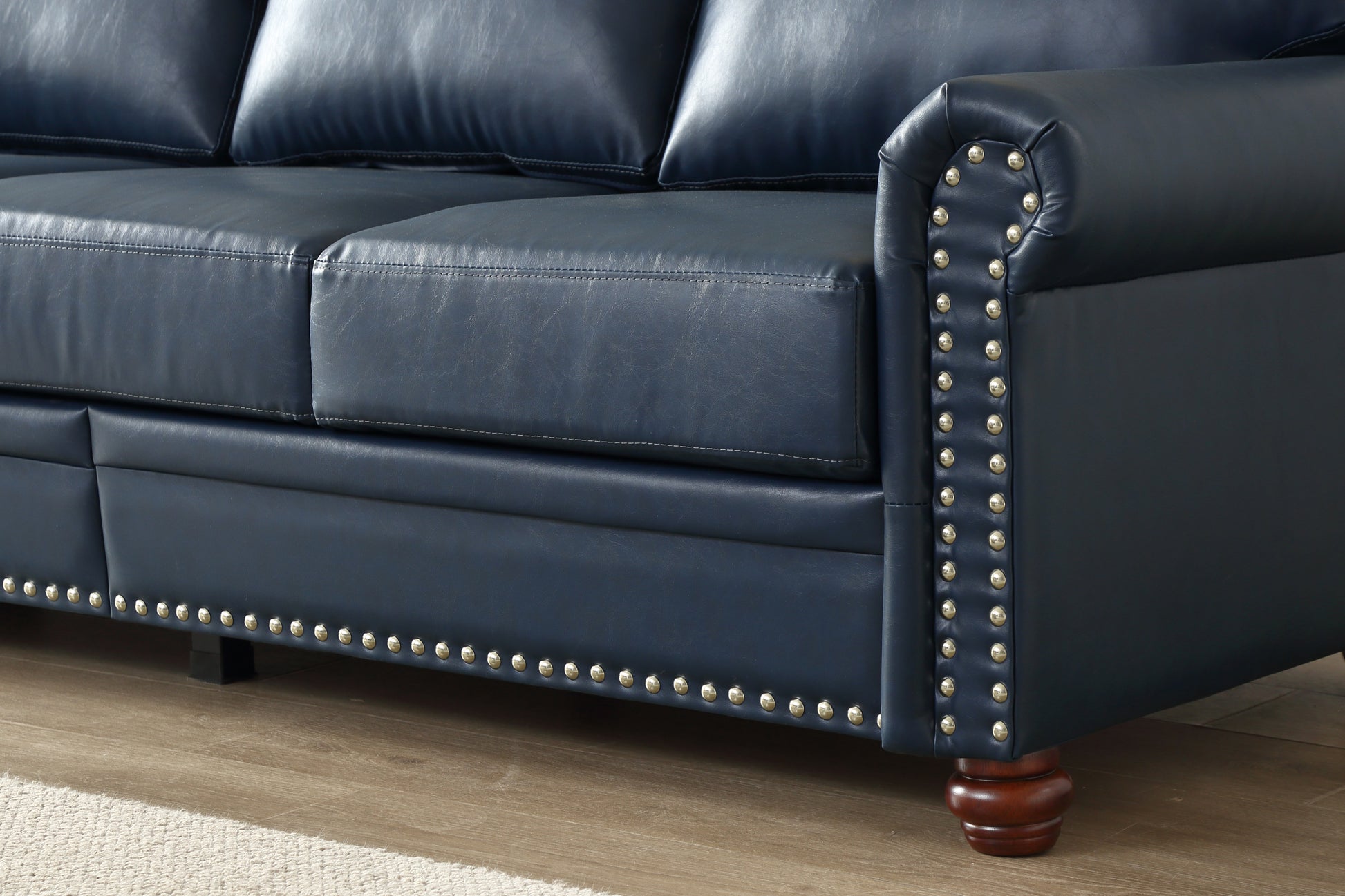 Classic Living Room Nails Sofa Navy Blue Faux Leather Navy Blue Foam Pu Leather