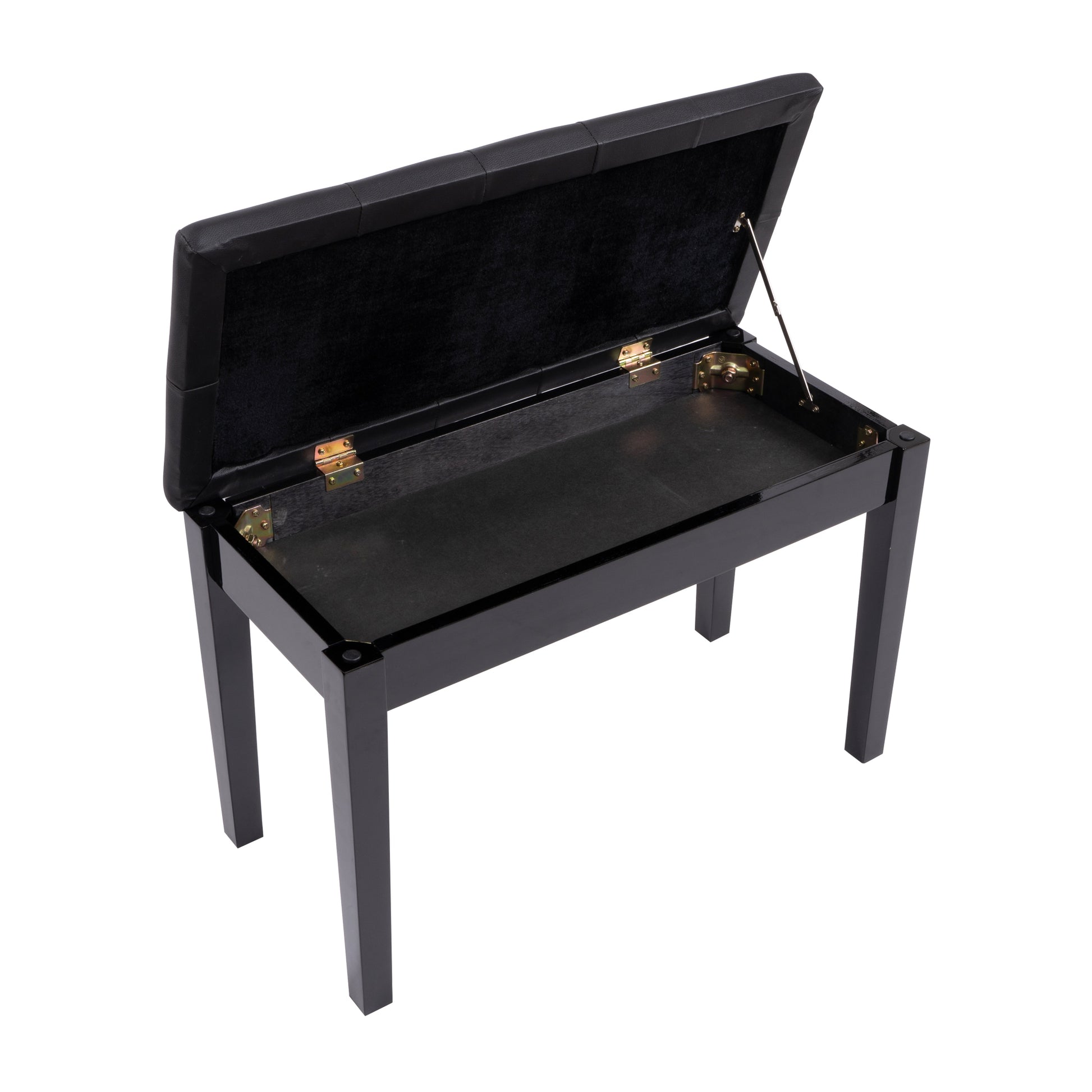 Piano Bench With Padded Cushion And Music Book Storage Compartment, Duet Wooden Seat, 13.7 X 29.5 X 20 Inches, Load 440Lb Black Black Faux Leather