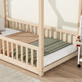 Twin House Bed With Guardrails, Slats ,Natural Twin Natural Wood Bedroom American Design Pine Bed Frame Pine