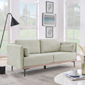Modern Sofa 3 Seat Couch With Stainless Steel Trim And Metal Legs For Living Room, Linen Beige Beige Foam