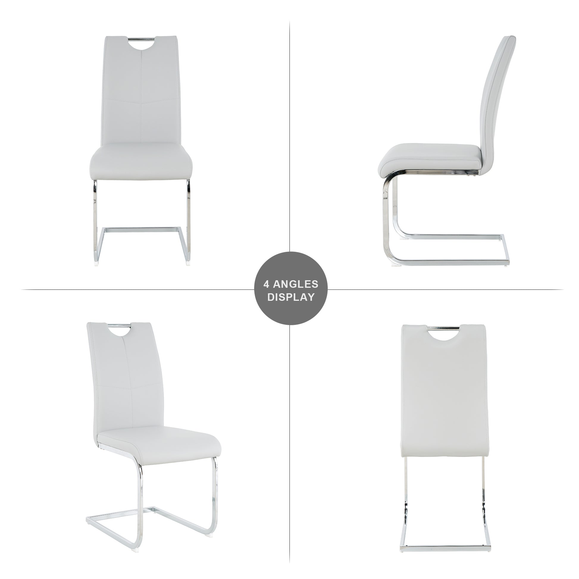 Modern Dining Chairs With Faux Leather Padded Seat Dining Living Room Chairs Upholstered Chair With Chrome Metal Legs Design For Kitchen, Living, Bedroom, Dining Room Side Chairs Set Of 4 Grey Silver Metal