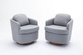 035 Linen Fabric Swivel Accent Chair With Soild Wood Round Brown Base Leg,Light Blue Light Blue Brown Primary Living Space Modern Eucalyptus Foam Linen