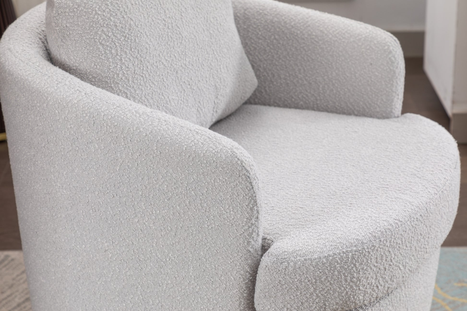 035 Boucle Fabric Swivel Accent Chair With Soild Wood Round Brown Base Leg,Light Gray Light Gray Brown Primary Living Space Modern Eucalyptus Foam Boucle