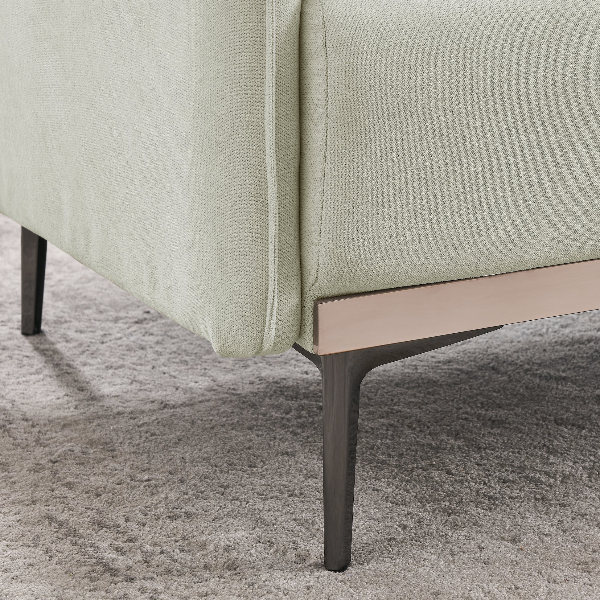 Modern Sofa 3 Seat Couch With Stainless Steel Trim And Metal Legs For Living Room, Linen Beige Beige Foam