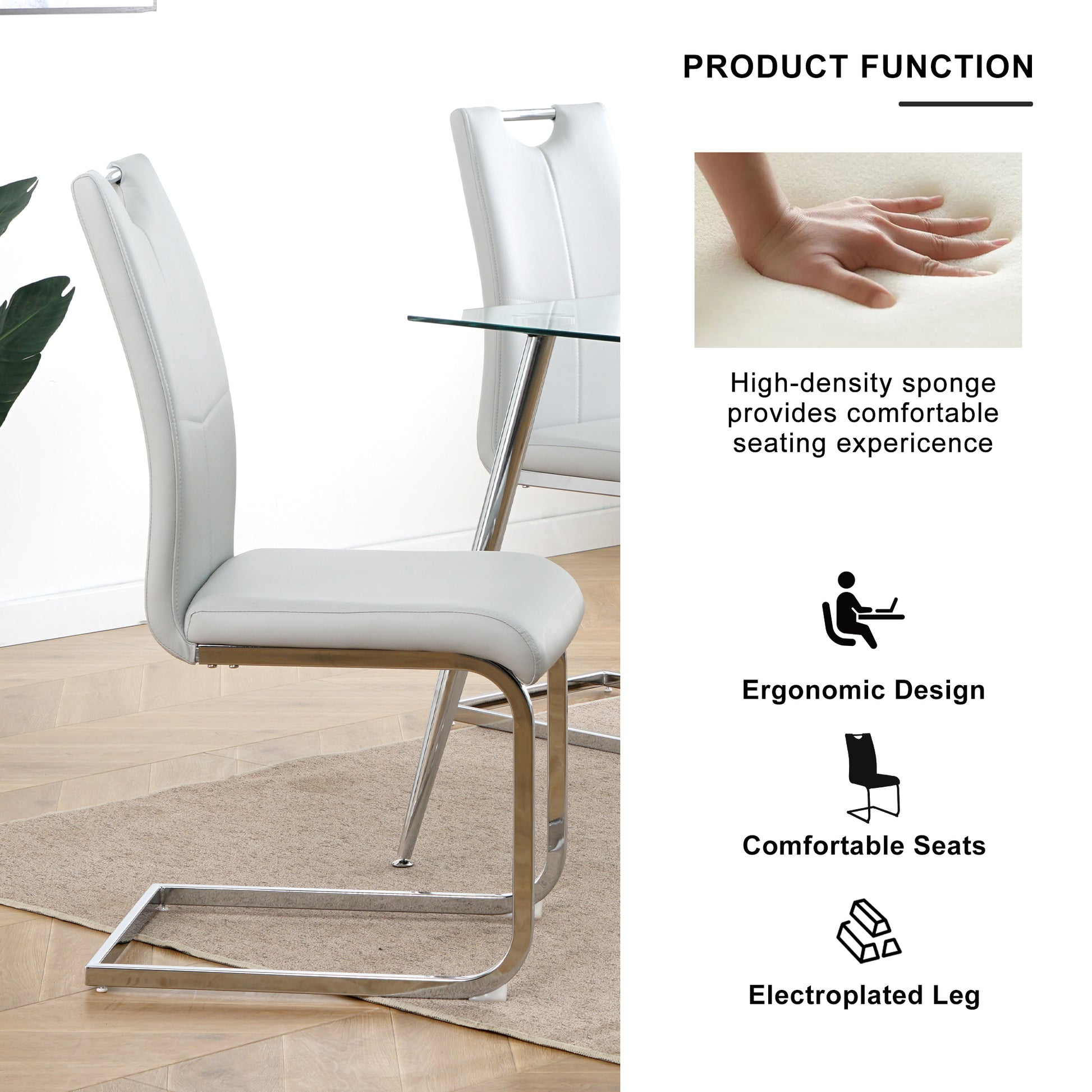 Modern Dining Chair With Faux Leather Cushioned Seat Dining Chair Living Room Chair Cushioned Chair With Electroplated Legs Designed Kitchen, Living Room, Bedroom, Dining Room Side Chair Set 6 Grey Metal