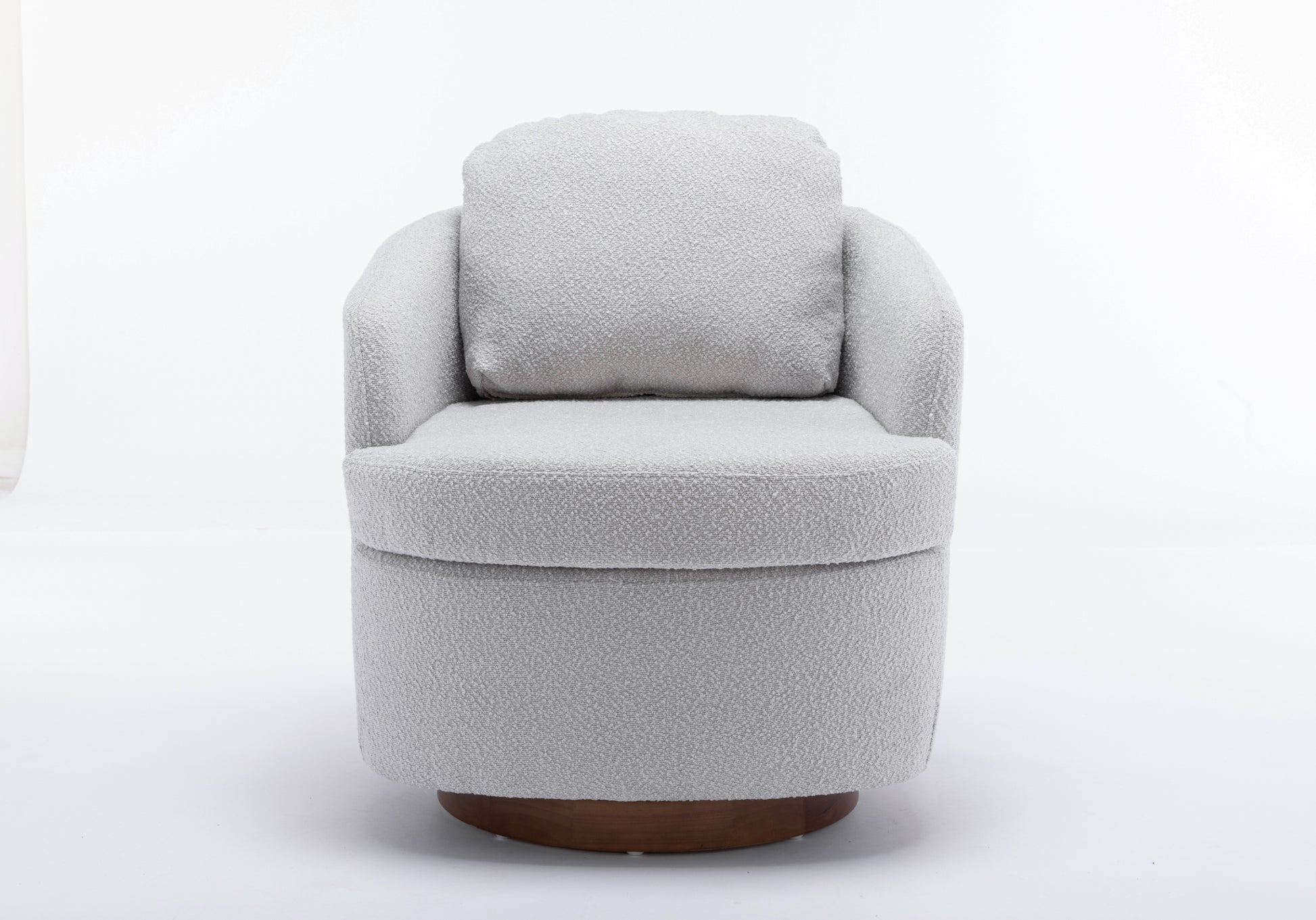 035 Boucle Fabric Swivel Accent Chair With Soild Wood Round Brown Base Leg,Light Gray Light Gray Brown Primary Living Space Modern Eucalyptus Foam Boucle