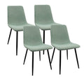 Round Mdf Dining Table Set For 4, White Dining Table Mdf Easy Clean With Durable Black Metal Legs, 4 Pcs Comfortable Dining Chair Linen Upholstered Chair For Restaurant,Guest Receptions Metal White Green Seats 4 Metal Dining Room American Design 4 Leg
