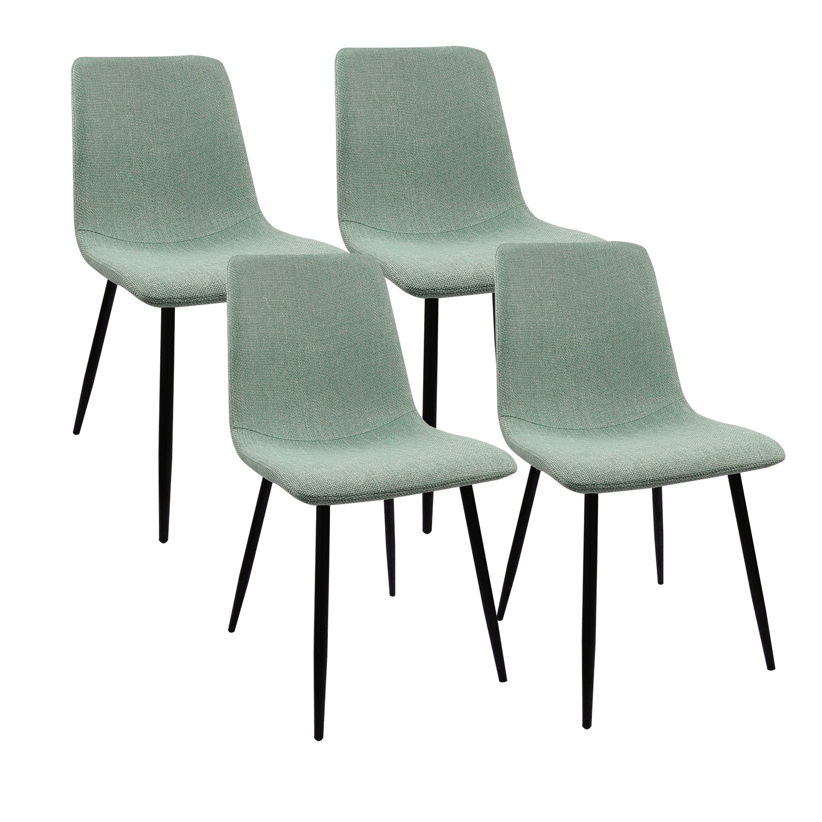 Round Mdf Dining Table Set For 4, White Dining Table Mdf Easy Clean With Durable Black Metal Legs, 4 Pcs Comfortable Dining Chair Linen Upholstered Chair For Restaurant,Guest Receptions Metal White Green Seats 4 Metal Dining Room American Design 4 Leg
