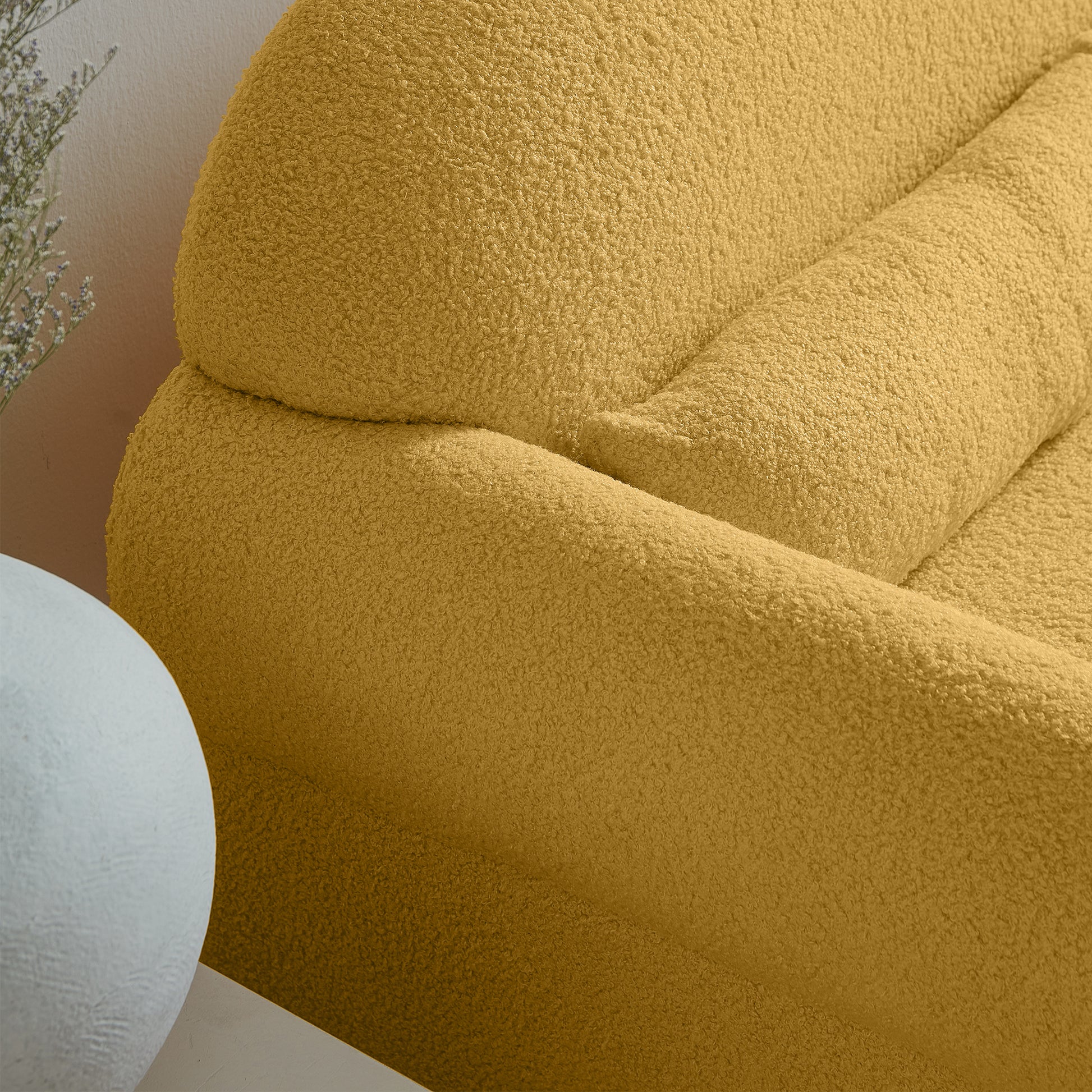Modern Boucle Accent Chair With Lumbar Pillow For Living Room Antique Yellow Fabric 1 Seat
