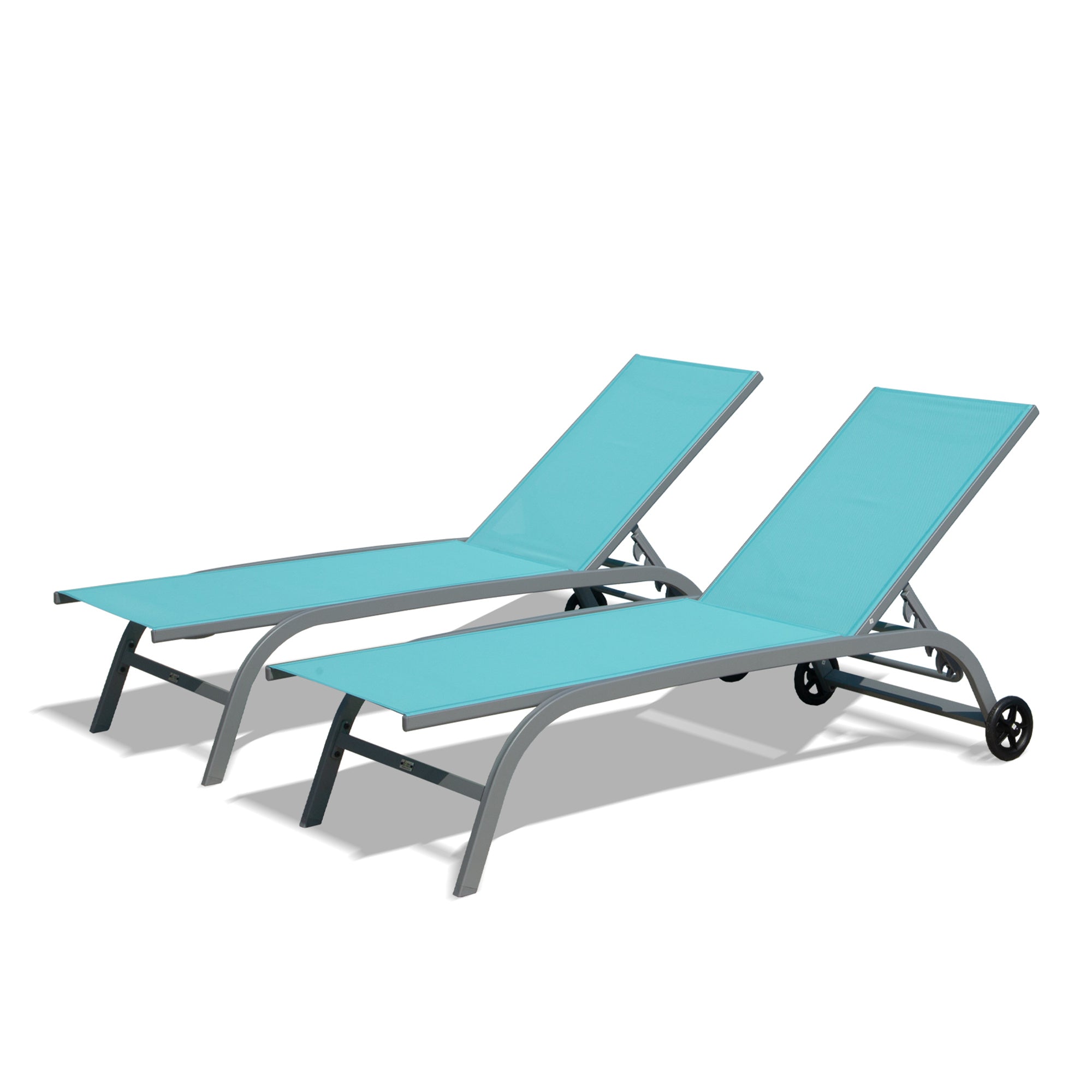 Chaise Lounge Outdoor Set Of 2, Lounge Chairs For Outside With Wheels, Outdoor Lounge Chairs With 5 Adjustable Position, Pool Lounge Chairs For Patio,Beach,Poolside Turquoise Blue,2 Lounge Chairs