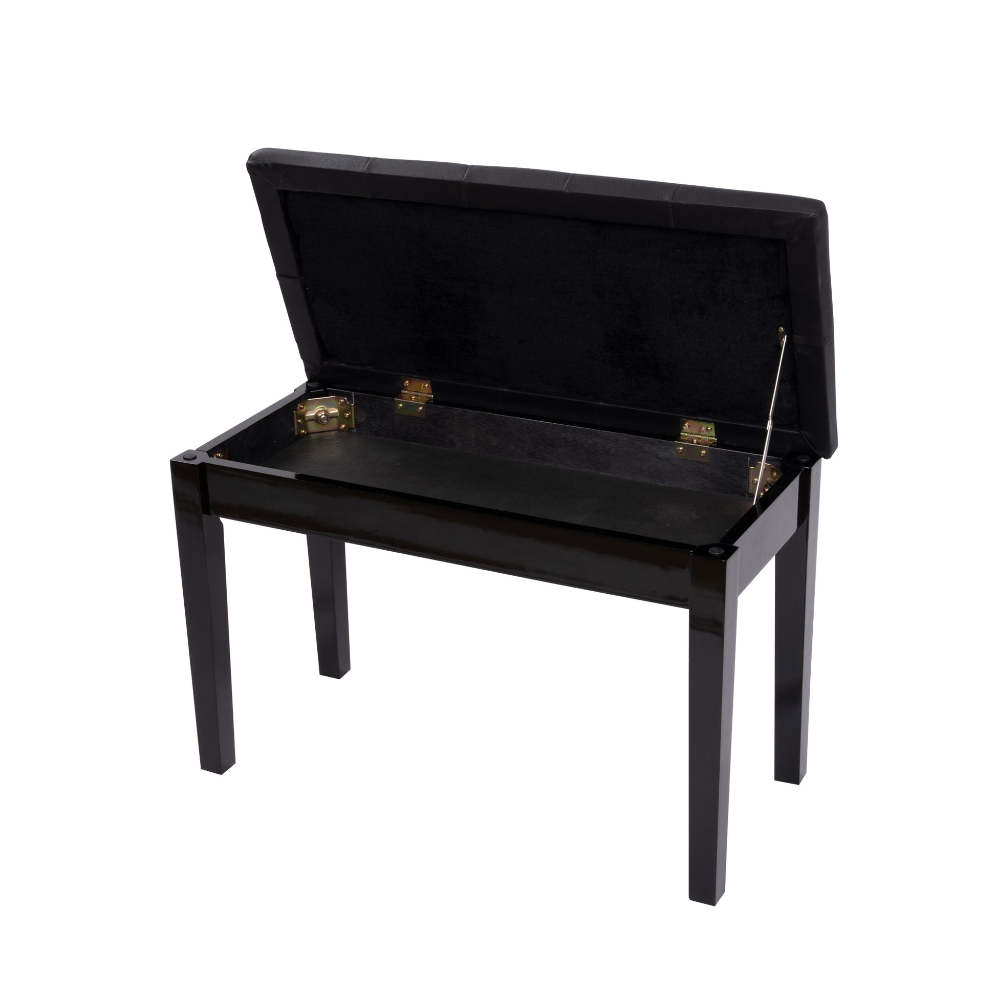 Piano Bench With Padded Cushion And Music Book Storage Compartment, Duet Wooden Seat, 13.7 X 29.5 X 20 Inches, Load 440Lb Black Black Faux Leather