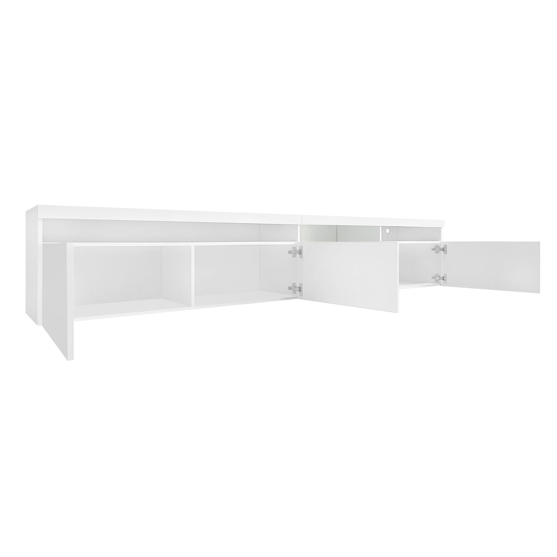 Unique Design Tv Stand With 2 Glass Shelves, Large Storage Space Media Console For Tvs Up To 105", Versatile Tv Cabinet With Led Color Changing Lights For Living Room, White White Primary Living Space 90 Inches Or Larger Particle Board