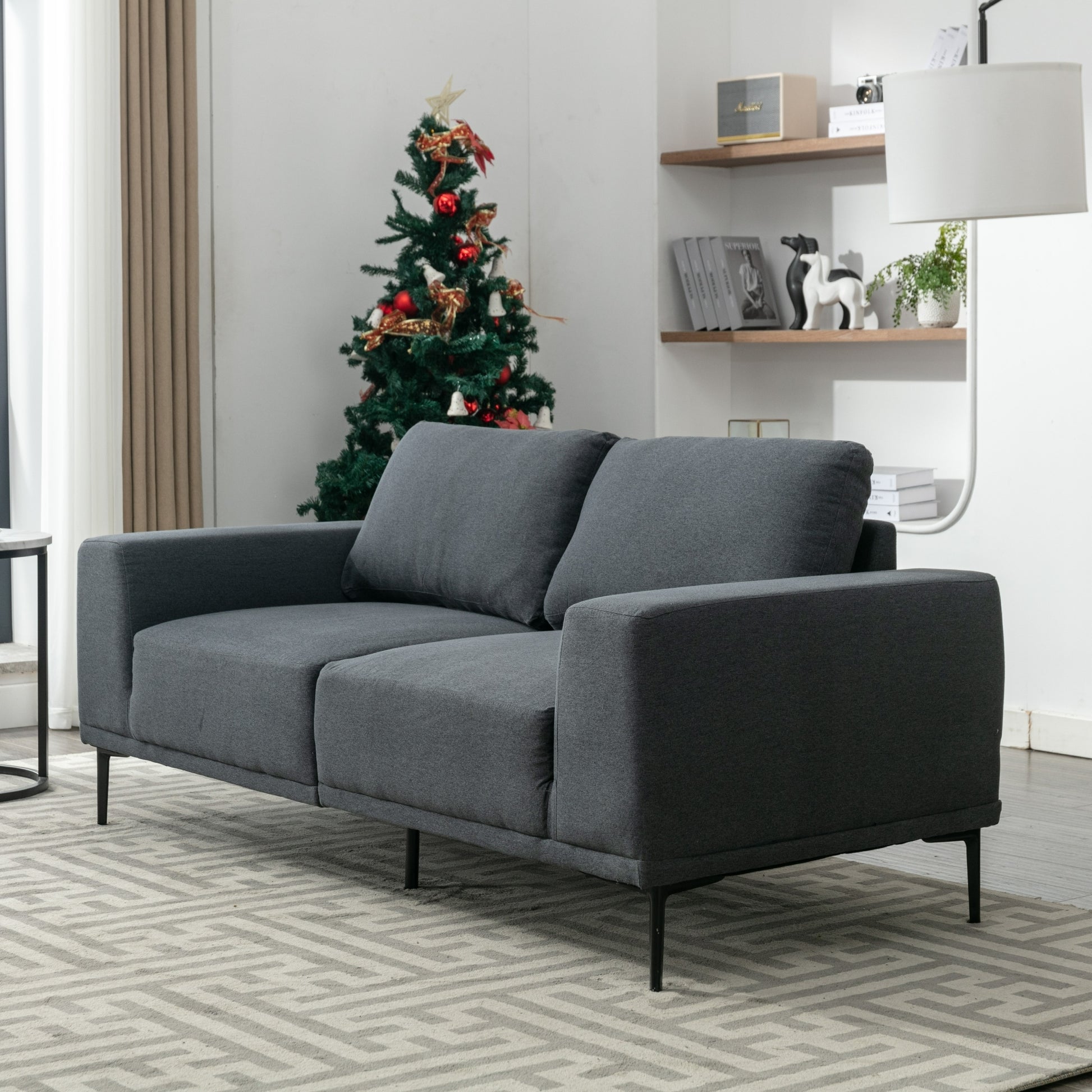 Large Sofa, 74.8 Inch Linen Fabric Loveseat Couch Mid Century Modern Upholstered Accent Couches For Living Room, Apartment, Bedroom,Dark Grey Dark Grey Linen Wood Dining Room Soft Cushion Back Foam Linen 2 Seat