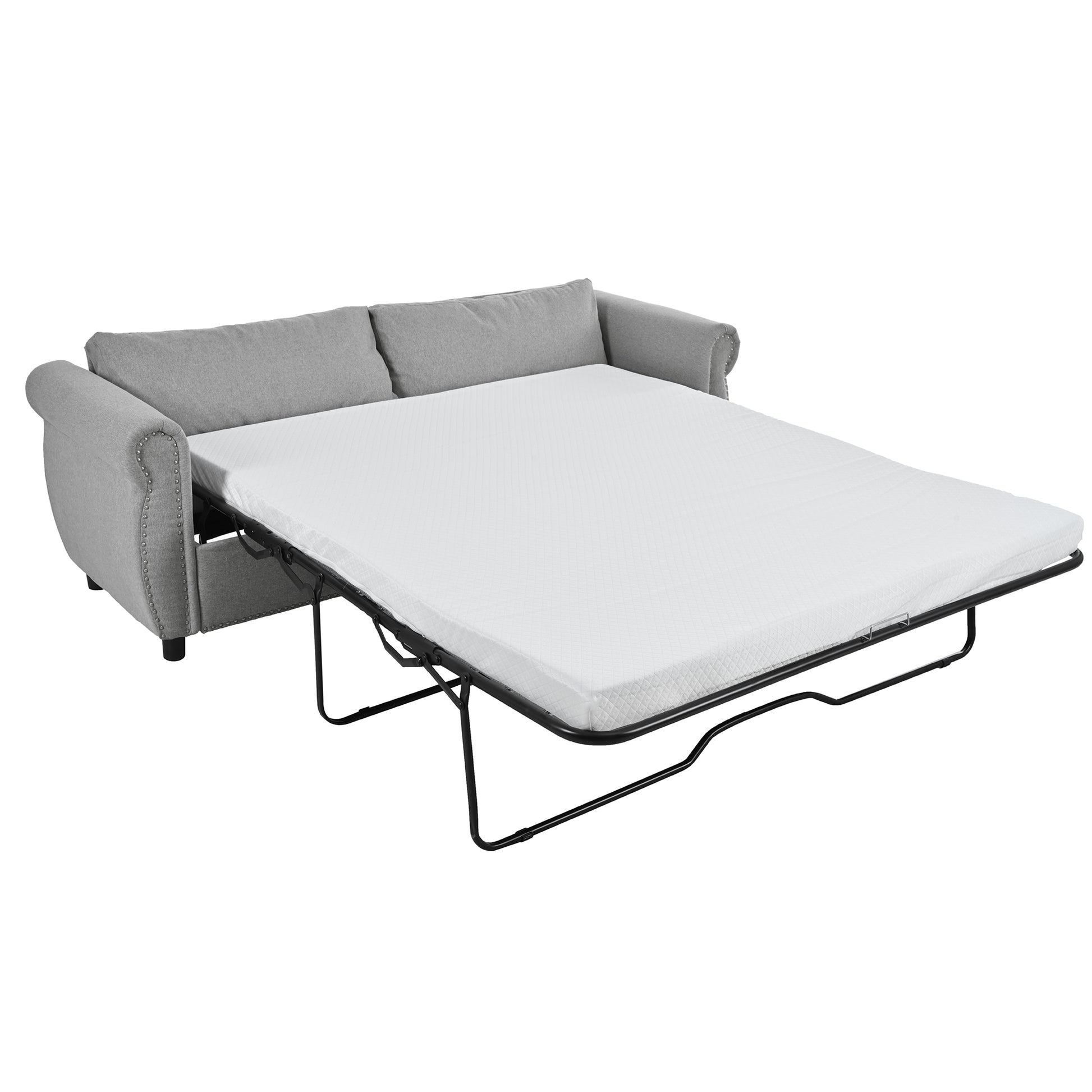 80.7'' 2 In 1 Sofa Bed Sleeper With Large Memory Mattress 63''*70.9*3.3 Inch , For Living Room Spaces Bedroom Gray Polyester